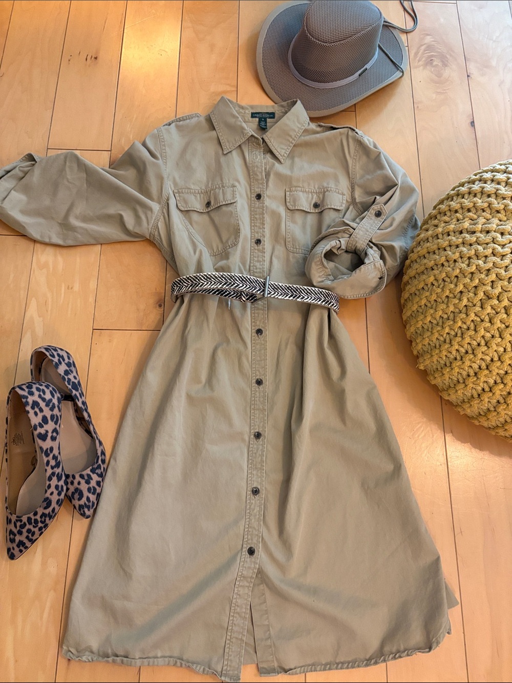 Lauren Ralph Lauren  Khaki Utility  Shirt Dress Maxi Safari 1x